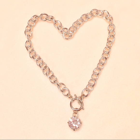 Jewelry - NECKLACE 💎 SILVER CHAIN LINK 💎 LARGE RHINESTONE
